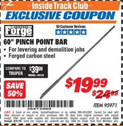 Harbor Freight ITC Coupon PITTSBURGH 60 IN. PINCH POINT BAR Lot No. 95971 Expired: 8/31/19 - $19.99