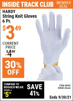 Harbor Freight ITC Coupon STRING KNIT GLOVES- 6 PAIRS Lot No. 46992/60640 Expired: 9/30/21 - $3.49