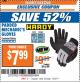 Harbor Freight ITC Coupon PADDED MECHANICS GLOVES Lot No. 62424/62423/62425 Expired: 7/25/17 - $7.99