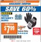 Harbor Freight ITC Coupon PADDED MECHANICS GLOVES Lot No. 62424/62423/62425 Expired: 1/23/18 - $7.99