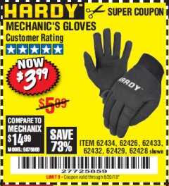 Harbor Freight Coupon PADDED MECHANICS GLOVES Lot No. 62424/62423/62425 Expired: 8/20/18 - $3.99