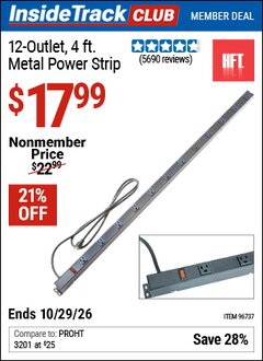 Harbor Freight ITC Coupon HFT 12-OUTLET, 4 FT. METAL POWER STRIP Lot No. 96737 Valid Thru: 10/29/26 - $17.99