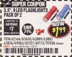 Harbor Freight Coupon 3.5", 9 LED FLASHLIGHTS PACK OF 2 Lot No. 69065/69112/62521/62566/97036 Expired: 11/30/18 - $1.99