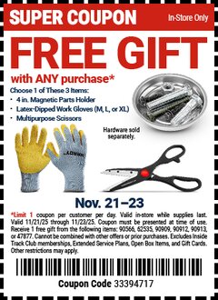 Harbor Freight Free Coupon PITTSBURGH AUTOMOTIVE 4 IN. MAGNETIC PARTS HOLDER Lot No. 90566/62535 Valid Thru: 11/23/25 - FWP