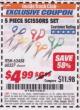 Harbor Freight ITC Coupon 5 PIECE SCISSORS SET Lot No. 62458/60337 Expired: 5/31/17 - $4.99