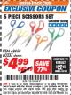 Harbor Freight ITC Coupon 5 PIECE SCISSORS SET Lot No. 62458/60337 Expired: 12/31/17 - $4.99