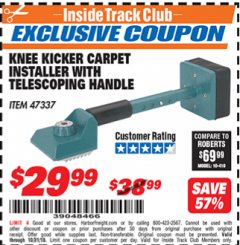 Harbor Freight ITC Coupon KNEE KICKER CARPET INSTALLER WITH TELESCOPING HANDLE Lot No. 47337 Expired: 10/31/18 - $29.99