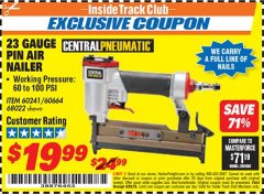 Harbor Freight ITC Coupon 23 GUAGE PIN NAILER Lot No. 60241/60664/68022 Expired: 6/30/18 - $19.99