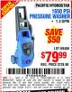 Harbor Freight Coupon 1650 PSI PRESSURE WASHER Lot No. 68333/69488 Expired: 9/10/15 - $79.99
