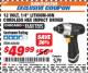 Harbor Freight ITC Coupon 12 VOLT 1/4" LITHIUM-ION CORDLESS HEX IMPACT DRIVER Lot No. 68568 Expired: 9/30/17 - $49.99