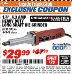 Harbor Freight ITC Coupon 1/4" HEAVY DUTY LONG SHAFT DIE GRINDER Lot No. 60656/44141 Expired: 9/30/18 - $29.99
