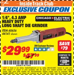 Harbor Freight ITC Coupon 1/4" HEAVY DUTY LONG SHAFT DIE GRINDER Lot No. 60656/44141 Expired: 3/31/19 - $29.99