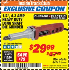 Harbor Freight ITC Coupon 1/4" HEAVY DUTY LONG SHAFT DIE GRINDER Lot No. 60656/44141 Expired: 1/31/20 - $29.99