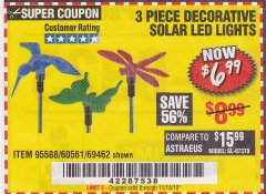 Harbor Freight Coupon LUMINAR OUTDOOR 30 IN. SOLAR LED GARDEN DECORATIVE LIGHTS, 3-PACK Lot No. 59266/69462 Expired: 11/14/19 - $6.99
