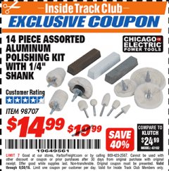 Harbor Freight ITC Coupon 14 PIECE ASSORTED ALUMINUM POLISHING KIT WITH 1/4" SHANK Lot No. 98707 Expired: 9/30/18 - $14.99