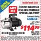 Harbor Freight ITC Coupon 1150 GPH PORTABLE SPRINKLING PUMP Lot No. 69304/68421 Expired: 9/30/15 - $114.99