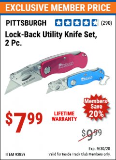 Harbor Freight ITC Coupon 2 PIECE LOCK-BACK UTILITY KNIFE SET Lot No. 93859 Expired: 9/30/20 - $7.99