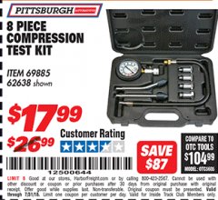 Harbor Freight ITC Coupon 8 PIECE COMPRESSION TEST KIT Lot No. 62638/69885 Expired: 7/31/18 - $17.99