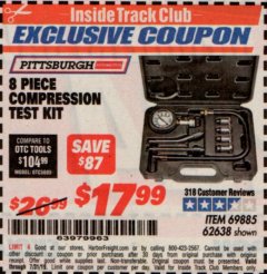 Harbor Freight ITC Coupon 8 PIECE COMPRESSION TEST KIT Lot No. 62638/69885 Expired: 7/31/19 - $17.99