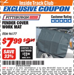 Harbor Freight ITC Coupon FENDER COVER WORK MAT Lot No. 96177 Expired: 9/30/18 - $7.99