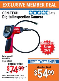 Harbor Freight ITC Coupon 2.4" COLOR LCD DIGITAL INSPECTION CAMERA Lot No. 61839/62359/67979 Expired: 3/25/21 - $54.99