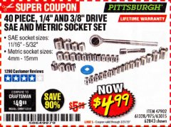 Harbor Freight Coupon 40 PIECE 1/4" AND 3/8" DRIVE SOCKET SET Lot No. 61328/62843/63015/47902 Expired: 3/31/20 - $4.99