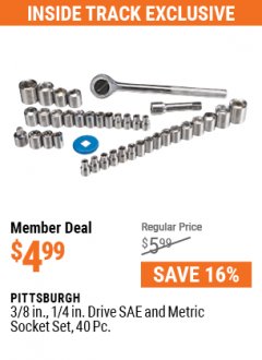 Harbor Freight Coupon 40 PIECE 1/4" AND 3/8" DRIVE SOCKET SET Lot No. 61328/62843/63015/47902 Expired: 7/1/21 - $4.99