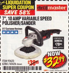 Harbor Freight Coupon 7" VARIABLE SPEED POLISHER/SANDER Lot No. 62861/92623/60626 Expired: 5/31/19 - $32.99