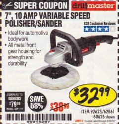 Harbor Freight Coupon 7" VARIABLE SPEED POLISHER/SANDER Lot No. 62861/92623/60626 Expired: 6/30/19 - $32.99
