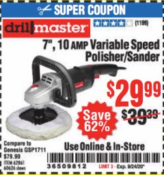 Harbor Freight Coupon 7" VARIABLE SPEED POLISHER/SANDER Lot No. 62861/92623/60626 Expired: 9/24/20 - $29.99