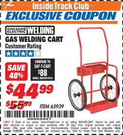 Harbor Freight ITC Coupon GAS WELDING CART Lot No. 65939 Expired: 11/30/18 - $44.99