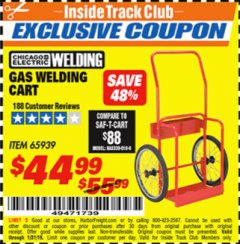 Harbor Freight ITC Coupon GAS WELDING CART Lot No. 65939 Expired: 1/31/19 - $44.99