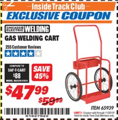 Harbor Freight ITC Coupon GAS WELDING CART Lot No. 65939 Expired: 11/3/19 - $47.99