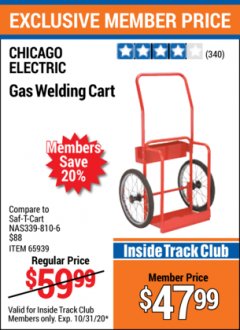 Harbor Freight ITC Coupon GAS WELDING CART Lot No. 65939 Expired: 10/31/20 - $47.99