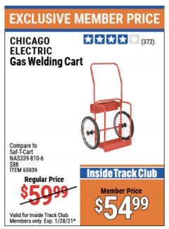 Harbor Freight ITC Coupon GAS WELDING CART Lot No. 65939 Expired: 1/28/21 - $54.99