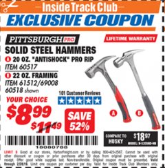 Harbor Freight ITC Coupon STEEL PROFESSIONAL HAMMERS Lot No. 60517/38383/61512/60518 Expired: 2/28/19 - $8.99