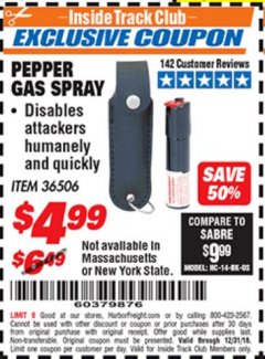 Harbor Freight ITC Coupon PEPPER GAS SPRAY Lot No. 36506 Expired: 12/31/18 - $4.99