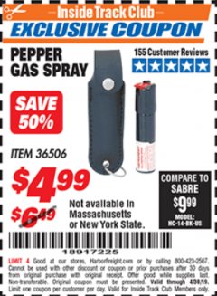 Harbor Freight ITC Coupon PEPPER GAS SPRAY Lot No. 36506 Expired: 4/30/19 - $4.99