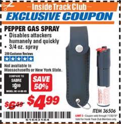 Harbor Freight ITC Coupon PEPPER GAS SPRAY Lot No. 36506 Expired: 11/30/19 - $4.99
