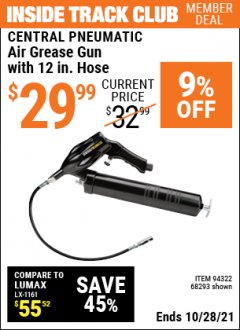 Harbor Freight ITC Coupon AIR GREASE GUN WITH 12" HOSE Lot No. 68293 Expired: 10/28/21 - $29.99