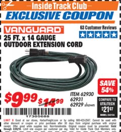 Harbor Freight ITC Coupon 25 FT. X 14 GAUGE GREEN OUTDOOR EXTENSION CORD Lot No. 60267/61862/62929/62930/62931/45283 Expired: 2/28/19 - $9.99