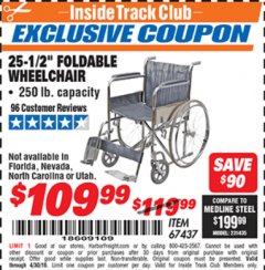 Harbor Freight ITC Coupon 24" FOLDABLE WHEELCHAIR Lot No. 67437 Expired: 4/30/19 - $109.99
