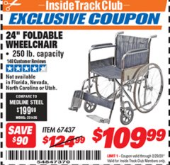 Harbor Freight ITC Coupon 24" FOLDABLE WHEELCHAIR Lot No. 67437 Expired: 2/29/20 - $109.99