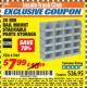 Harbor Freight ITC Coupon 20 BIN RAIL MOUNT STACKABLE PARTS STORAGE Lot No. 41949 Expired: 7/31/17 - $7.99