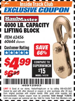 Harbor Freight ITC Coupon LIFTING BLOCK Lot No. 62456/60644 Expired: 11/30/18 - $4.99