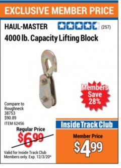 Harbor Freight ITC Coupon LIFTING BLOCK Lot No. 62456/60644 Expired: 12/3/20 - $4.99