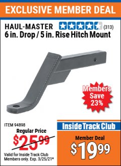 Harbor Freight ITC Coupon CLASS III BALL MOUNT HITCH WITH 6" DROP Lot No. 94898 Expired: 3/25/21 - $19.99