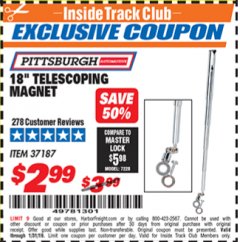 Harbor Freight ITC Coupon PITTSBURGH 18 IN. TELESCOPING MAGNET Lot No. 37187 Expired: 1/31/19 - $2.99