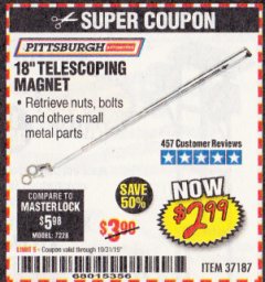 Harbor Freight Coupon 18" TELESCOPING MAGNET Lot No. 37187 Expired: 10/31/19 - $2.99