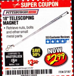 Harbor Freight Coupon 18" TELESCOPING MAGNET Lot No. 37187 Expired: 3/31/20 - $2.99